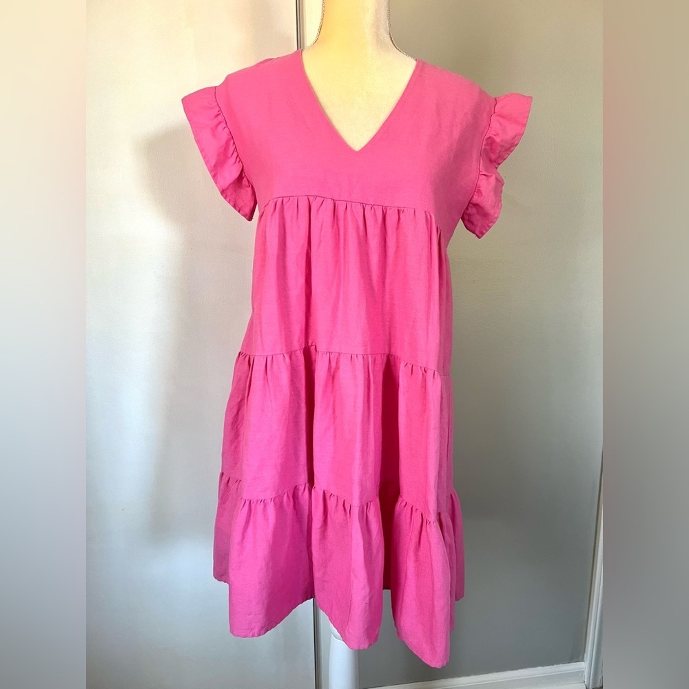 Petal & Pup Woman’s Light Pink Linen Blend Airy Tiered Summer Spring Dress 6 - Picture 1 of 11